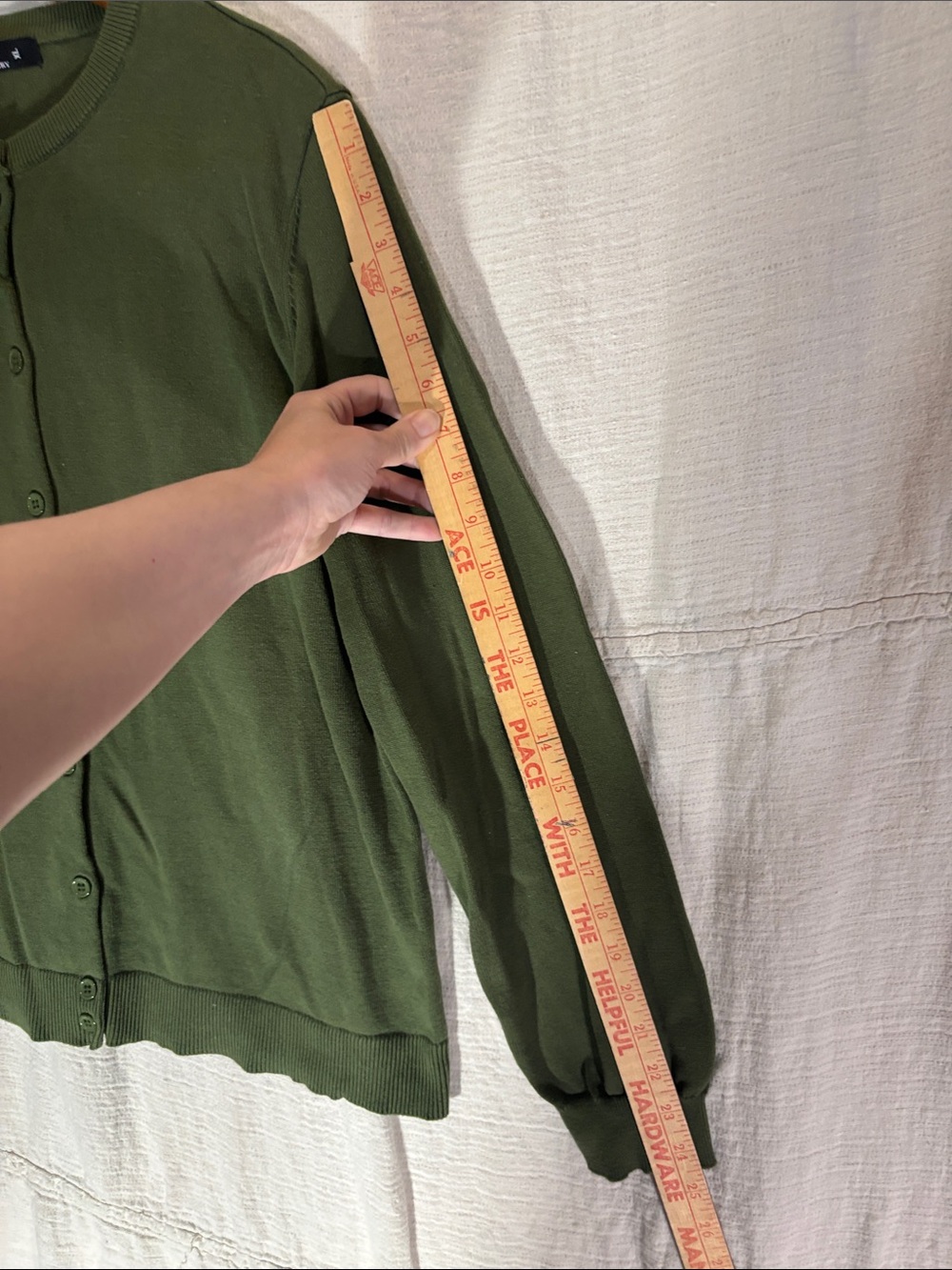 Women’s Olive Green Crewneck Button-Front Cardigan 100% Cotton - Picture 7 of 9